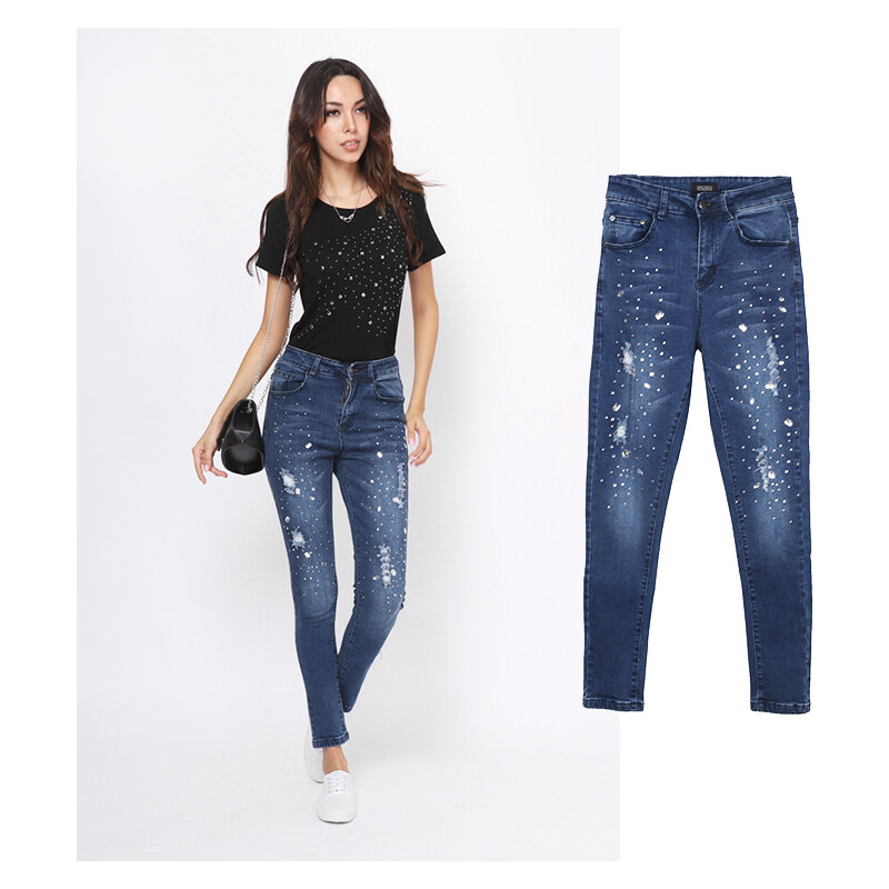 Lesara High Waist-Jeans mit Strass-Elementen - 38