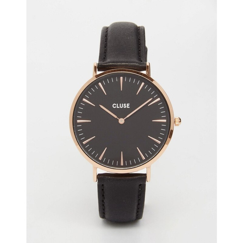 Cluse - La Boheme - Roségoldene Uhr mit schwarzem Lederarmband - Schwarz