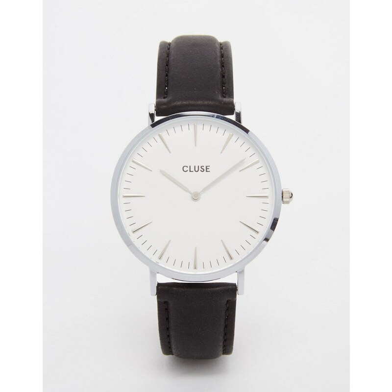Cluse La Boheme - Silberne Uhr mit schwarzem Lederarmband - Schwarz