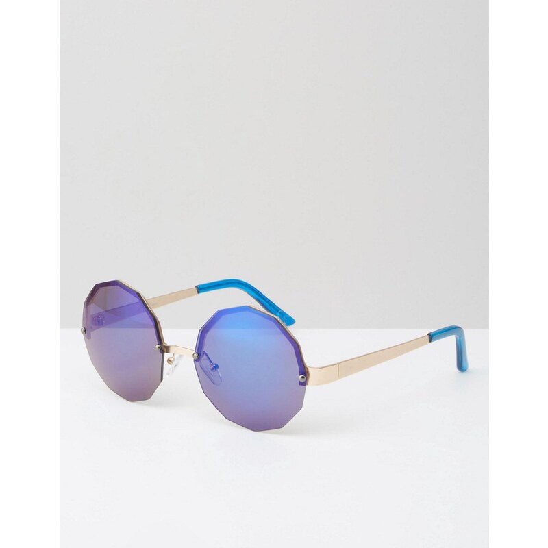 Jeepers Peepers - Achteckige, abgerundete Sonnenbrille mit blauen verspiegelten Gläsern - Blau