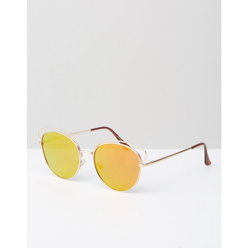 Jeepers Peepers - Runde, gespiegelte Sonnenbrille mit Katzenaugenmotiv aus Metall - Gold