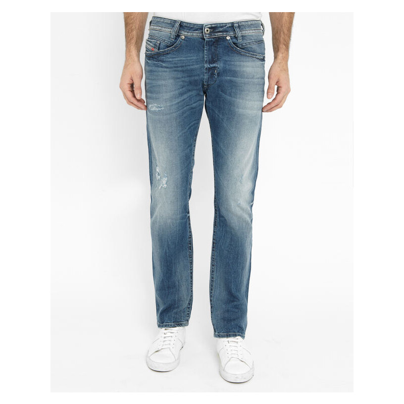 DIESEL Jeans Regular Slim Tapered in ausgewaschenem Hellblau Used Akee