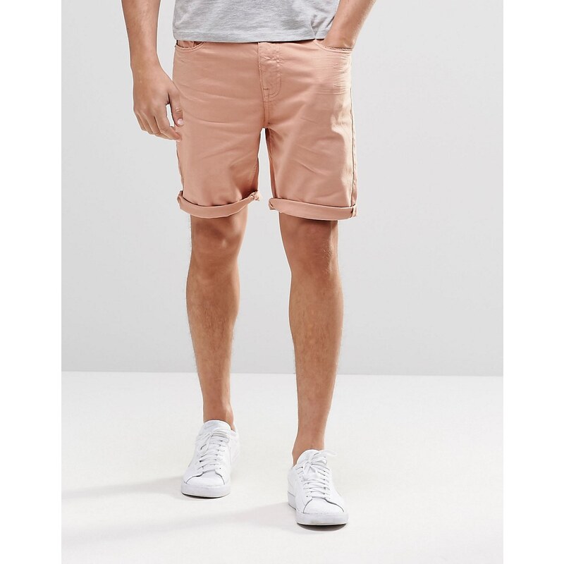 ASOS - Schmale Jeansshorts in Rosa - Rosa