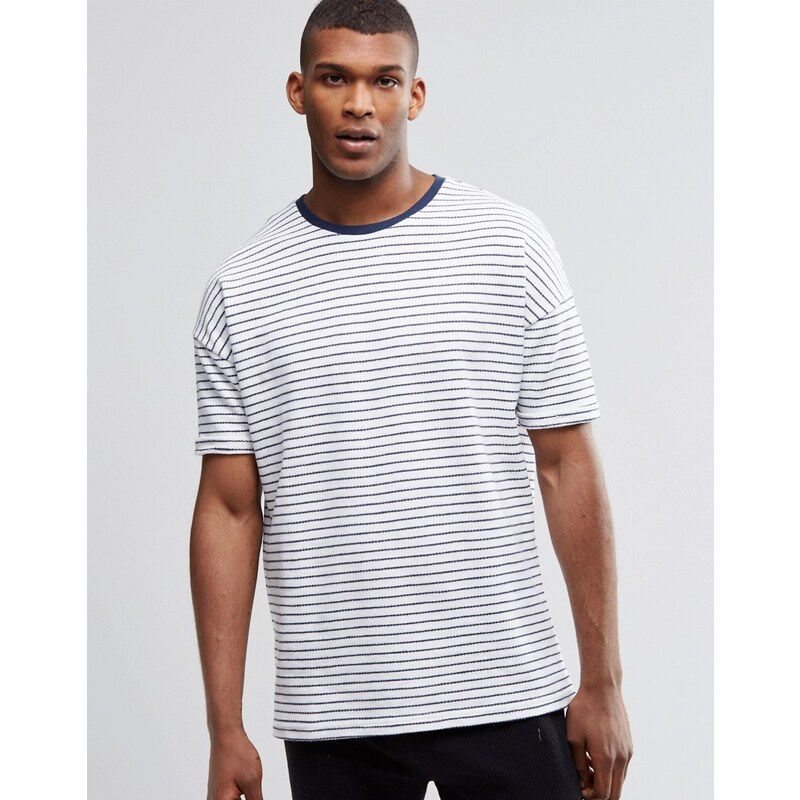 ASOS - Loungewear - Oversized-T-Shirt mit Streifen und rückseitigem Loopback-Design - Weiß