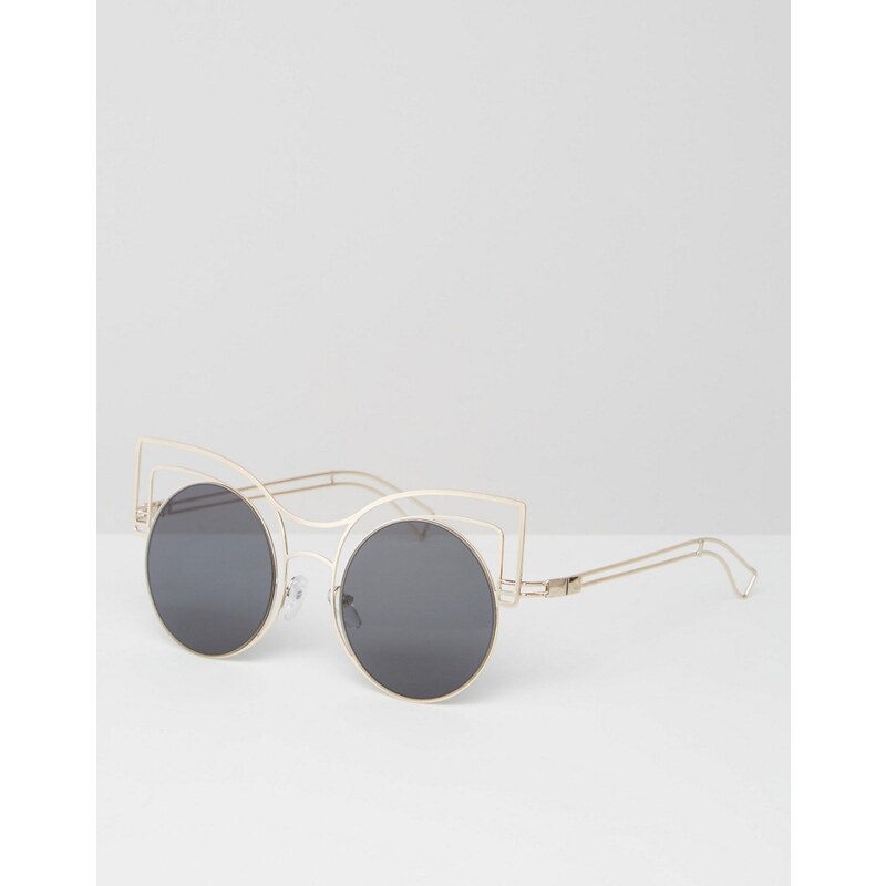 ASOS - Runde Sonnenbrille mit Katzenmotiv mit Skelettbügelrahmen - Gold