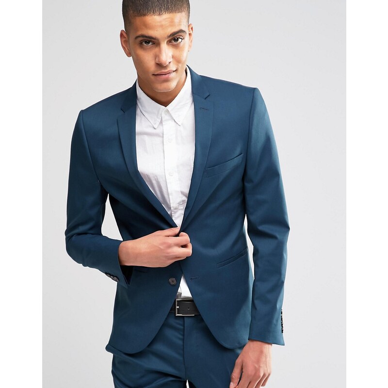 Selected Homme - Anzugsjacke in superengem Schnitt mit Stretch - Blau