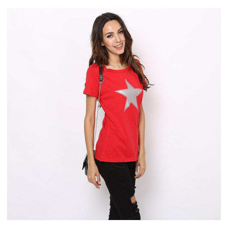Lesara T-Shirt mit Metallic-Sternen-Print - Rot - S