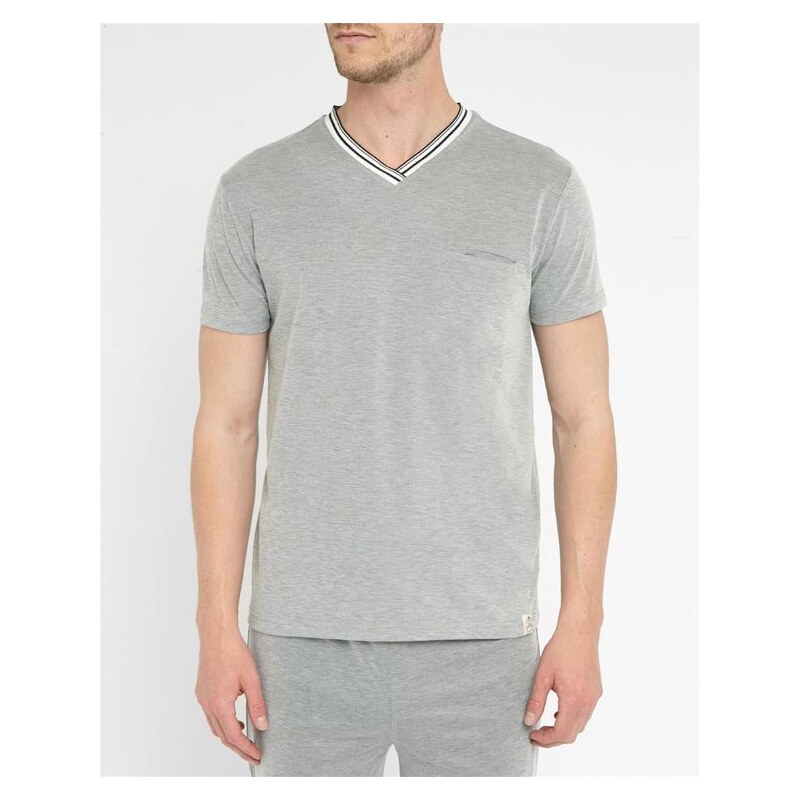 ARTHUR T-Shirt mit V-Ausschnitt aus grauem Baumwoll-Piqué