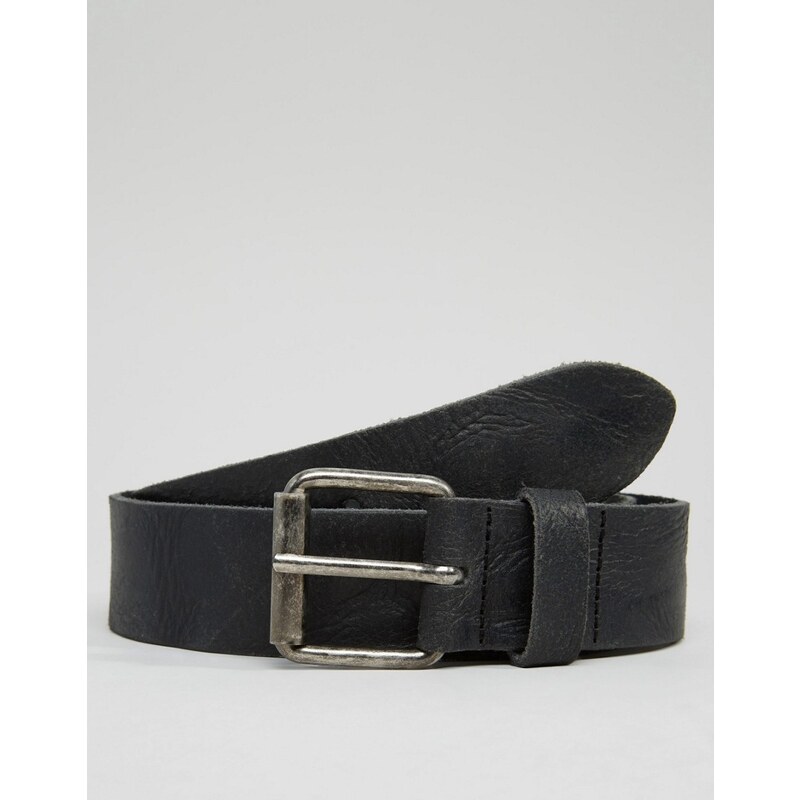 ASOS Black Leather Belt With Vintage Finish - Schwarz
