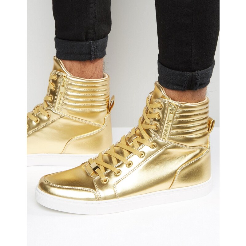 ASOS - Goldene Sneaker mit hohem Knöchelbund und Reißverschlüssen - Gold