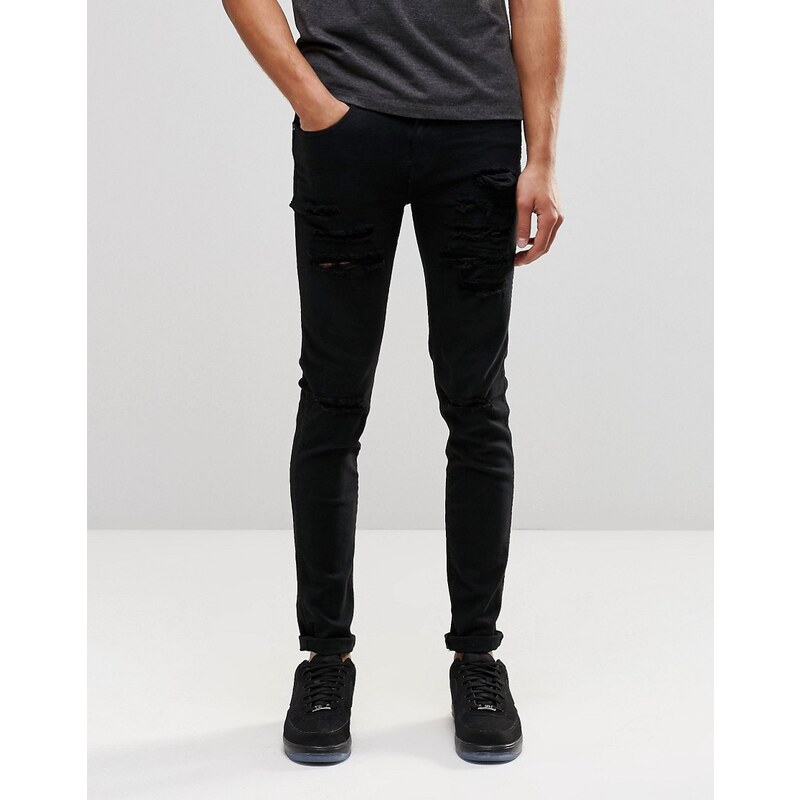 Dr Denim - Snap - Schwarze Skinny-Jeans mit Zierrissen an den Knien und den Oberschenkeln - Schwarz