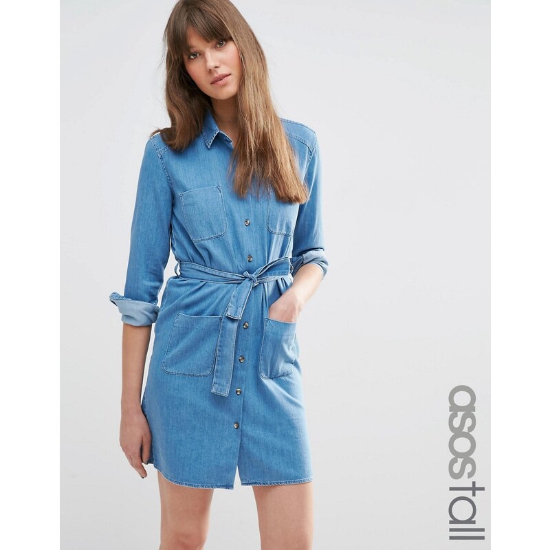 ASOS TALL - Jeanskleid mit Gürtel in verwaschenem Blau - Blau