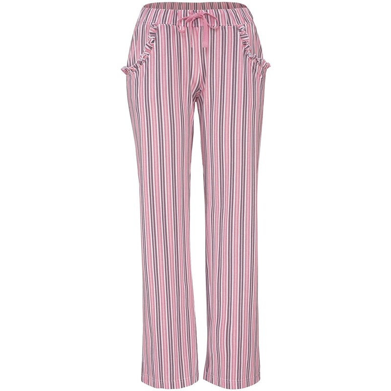 Große Größen: LASCANA Pyjamahose aus weichem Singlejersey, rosa gestreift, Gr.32/34-44/46