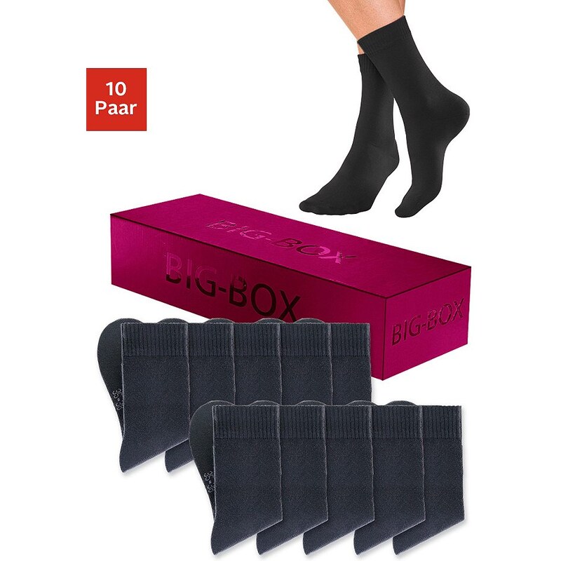 Große Größen: Socken in der Big-Box (10 Paar) mit druckfreiem Bündchen, 10x schwarz, Gr.35-38-39-42