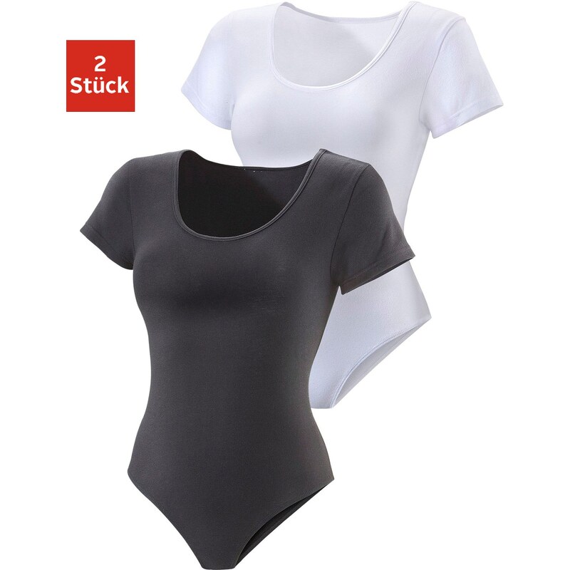 Große Größen: Vivance Active T-Shirt-Body (2 Stück), schwarz+weiß, Gr.32/34-48/50