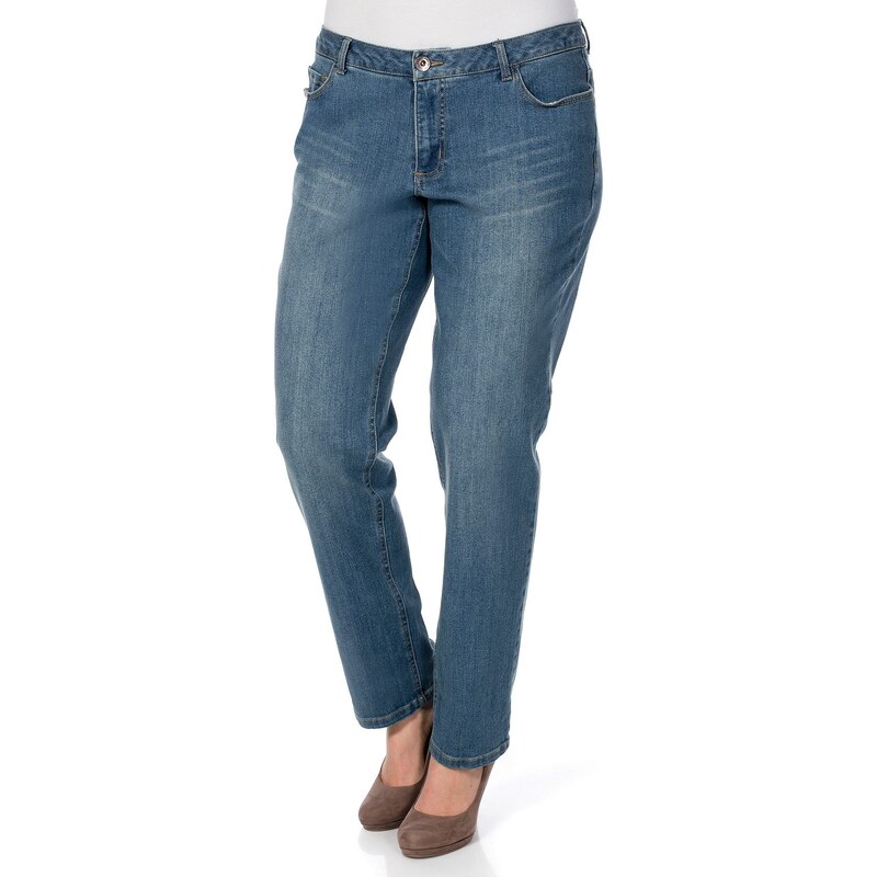 Große Größen: sheego Denim Boyfriend Stretch-Jeans, dark blue used, Gr.92-104