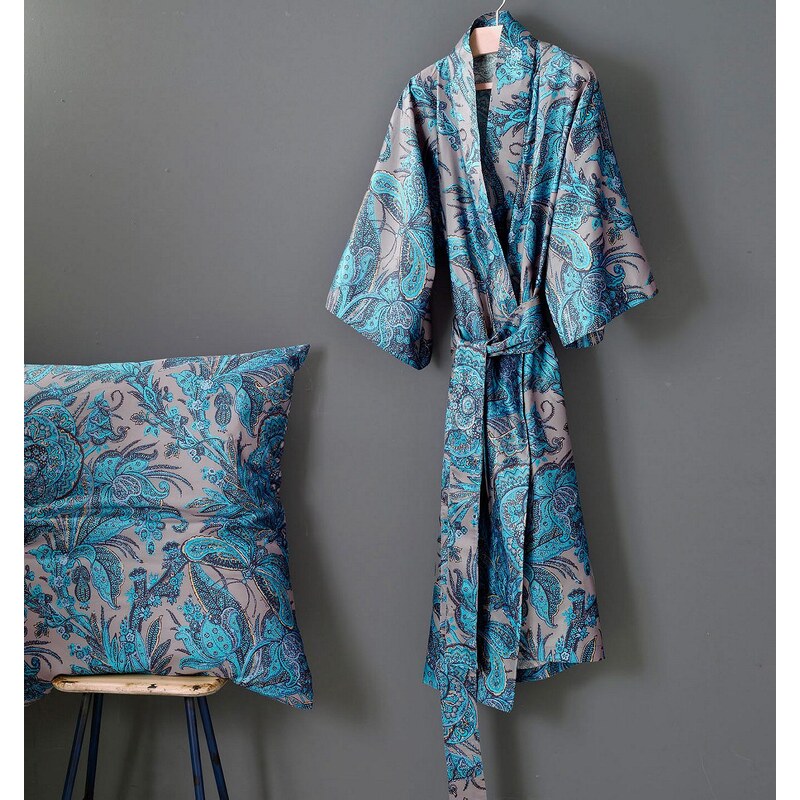 Große Größen: Kimono, Zucchi, »Garden«, mit Paisleys, blau, Gr.L/XL-L/XL