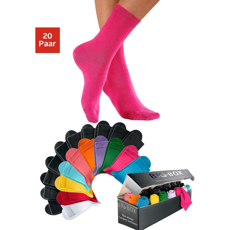Große Größen: Basic-Socken im Multipack (20 Paar) in der Big-Box, Sortiment D: 20x Sommerfarben, Gr.35-38-39-42