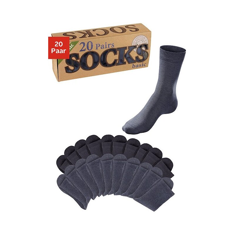 Große Größen: Arizona Basic-Socken (20 Paar) mit flachem Bund in der Box, 10x schwarz +10x marine, Gr.35-38-47-48