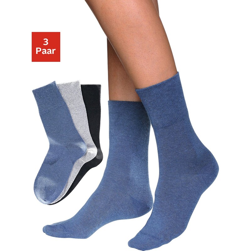 Große Größen: Rogo Diabetiker-Socken (3 Paar) für sehr empfindliche Füße, jeans + schwarz + grau, Gr.35-38-43-46