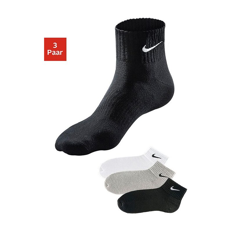 Große Größen: Nike Klassische Sportkurzsocken (3 Paar) mit Frottee, weiß + schwarz + graumeliert, Gr.XL (46-50)-S (34-38)