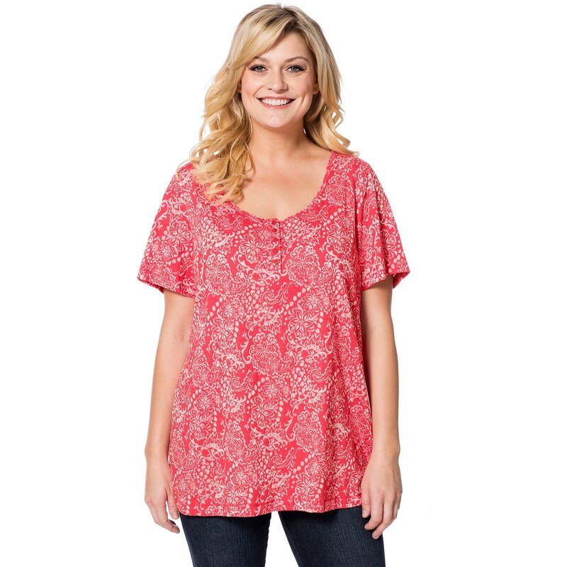 Große Größen: sheego Casual T-Shirt in Ausbrenner-Qualität, hibiskus, Gr.40/42-48/50