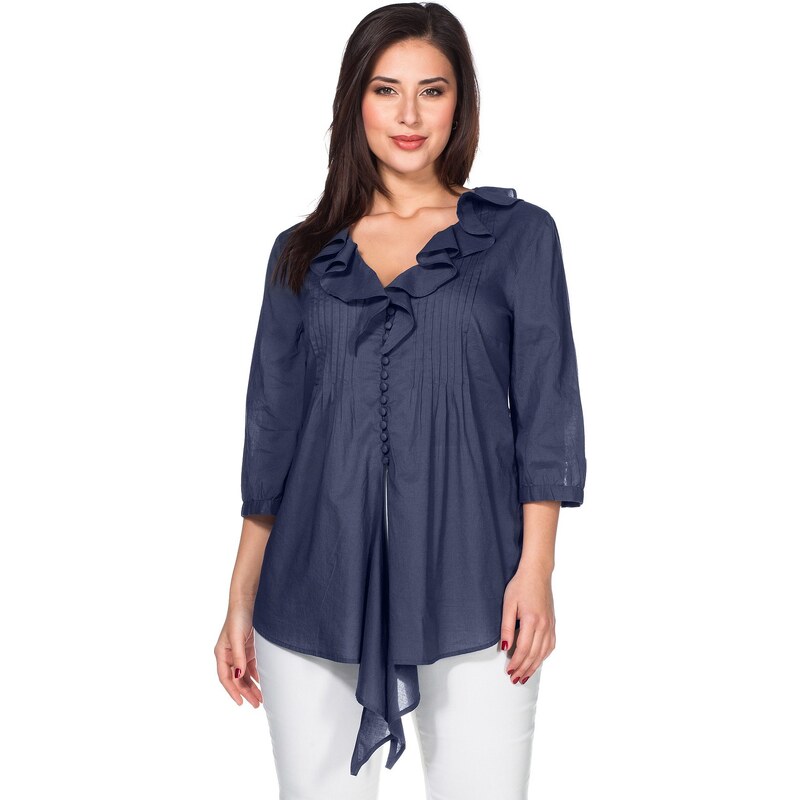 Große Größen: sheego Style Bluse in Zipfeloptik, jeansblau, Gr.40-50