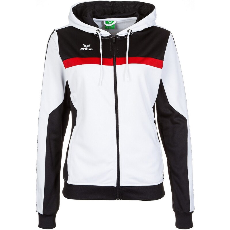 Große Größen: ERIMA 5-CUBES Trainingsjacke mit Kapuze Damen, weiß/schwarz/rot, Gr.34-48