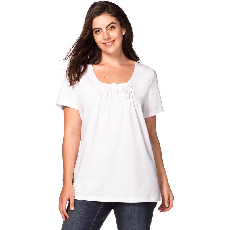 Große Größen: sheego Casual T-Shirt mit Biesen, weiß, Gr.40/42-44/46