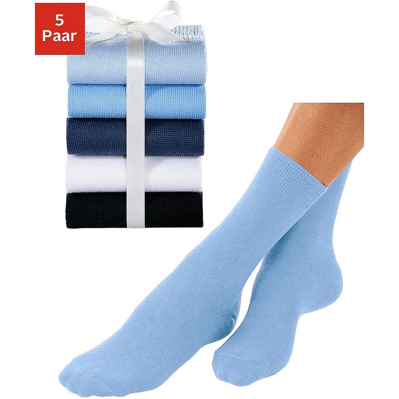 Große Größen: GO IN Basic-Socken (5 Paar) ganz unifarben, 5x Blautöne, Gr.35-38-39-42