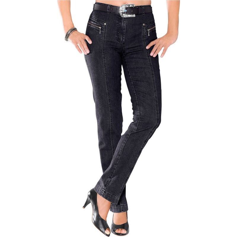 Große Größen: Stehmann Jeans mit optisch streckenden Ziernähte, schwarz, Gr.19-25