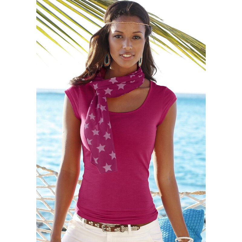 BEACHTIME Große Größen: Beach Time Shirt mit Schal (2-tlg.), pink, Gr.32/34-44/46