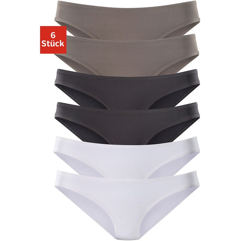 Große Größen: Vivance Active sportliche Microfaser-Bikinislips (6 Stück), 2x khaki + 2x schwarz + 2x weiß, Gr.32/34-48/50