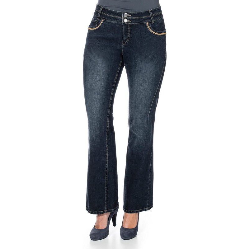 Große Größen: sheego Denim Bootcut-Stretch-Jeans mit Used-Effekten, dark blue denim, Gr.40-58