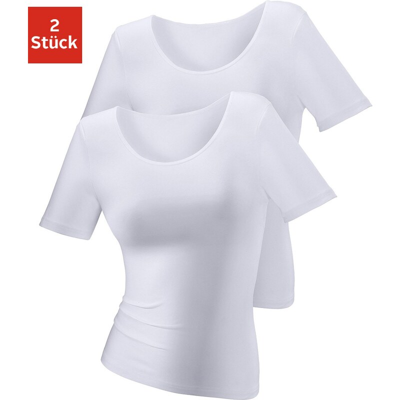 Große Größen: LASCANA T-Shirt aus Baumwolle im 1er oder im 2er Pack, 2 x weiß, Gr.44/46-48/50