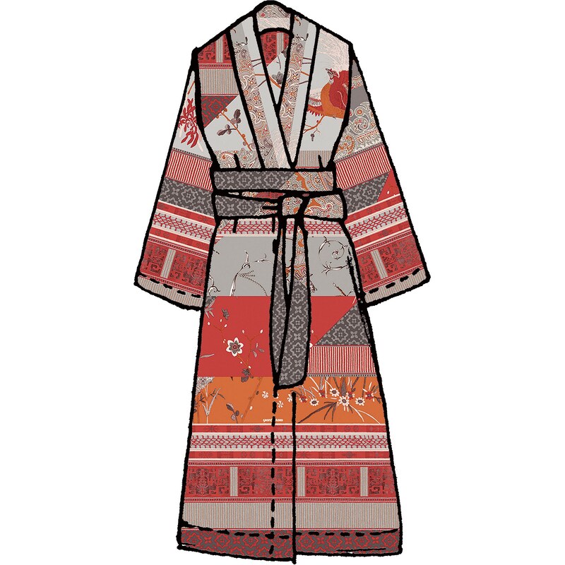Große Größen: Kimono, Bassetti, »Grancollage«, im Mustermix, rot, Gr.L-XL-L-XL