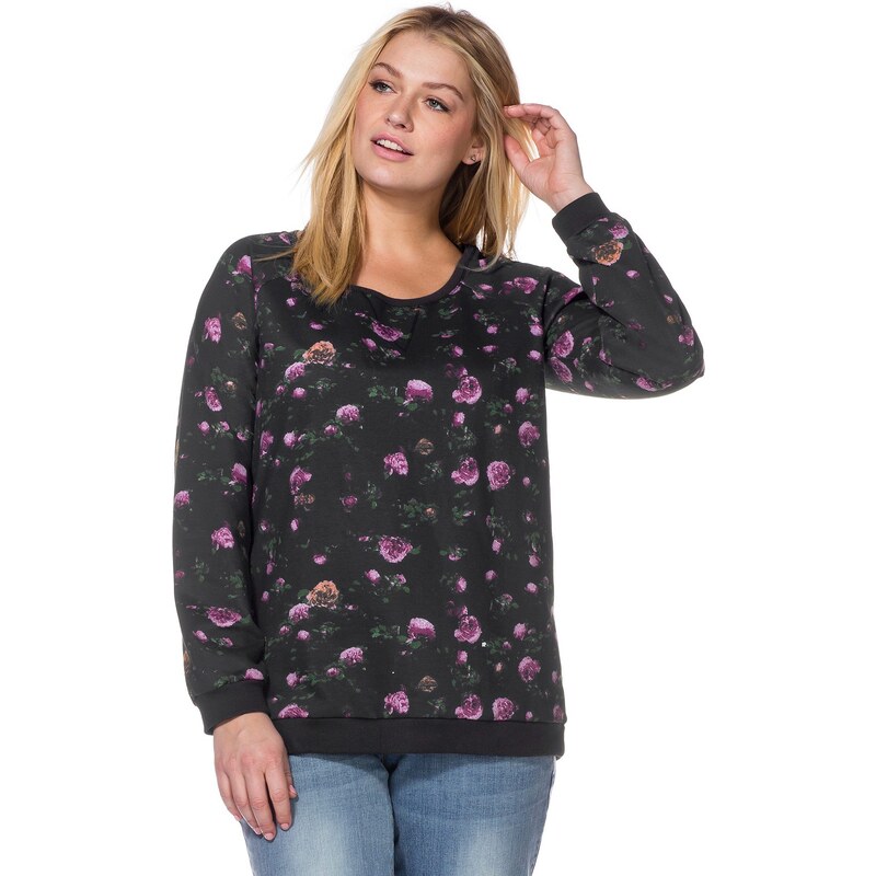 Große Größen: sheego Casual Sweatshirt mit floralem Alloverdruck, anthrazit geblümt, Gr.40/42-56/58