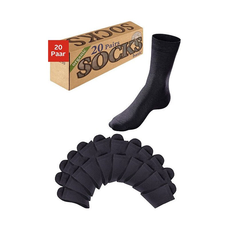 Große Größen: Arizona Basic-Socken (20 Paar) mit flachem Bund in der Box, 20x schwarz, Gr.39-42-47-48