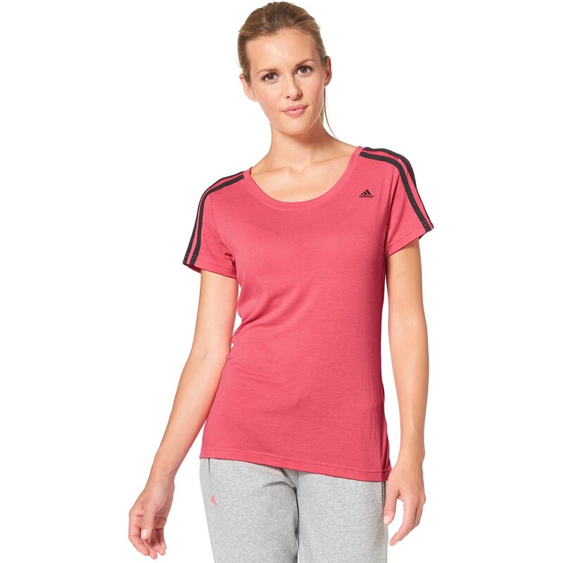 Große Größen: adidas Performance ESSENTIALS 3S SLIM TEE T-Shirt, Pink-Schwarz, Gr.L (40/42)-S (32/34)