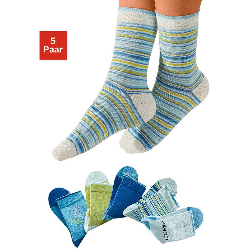 Große Größen: H.I.S Farbenfrohe Socken (5 Paar) mit verstärkter Ferse & Spitze, 5x blaues Sortiment, Gr.19-22-39-42