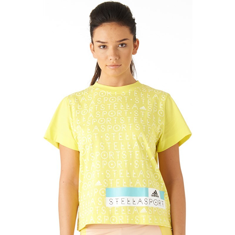adidas Womens Stellasport Climalite Printed T-Shirt Yellow Zest