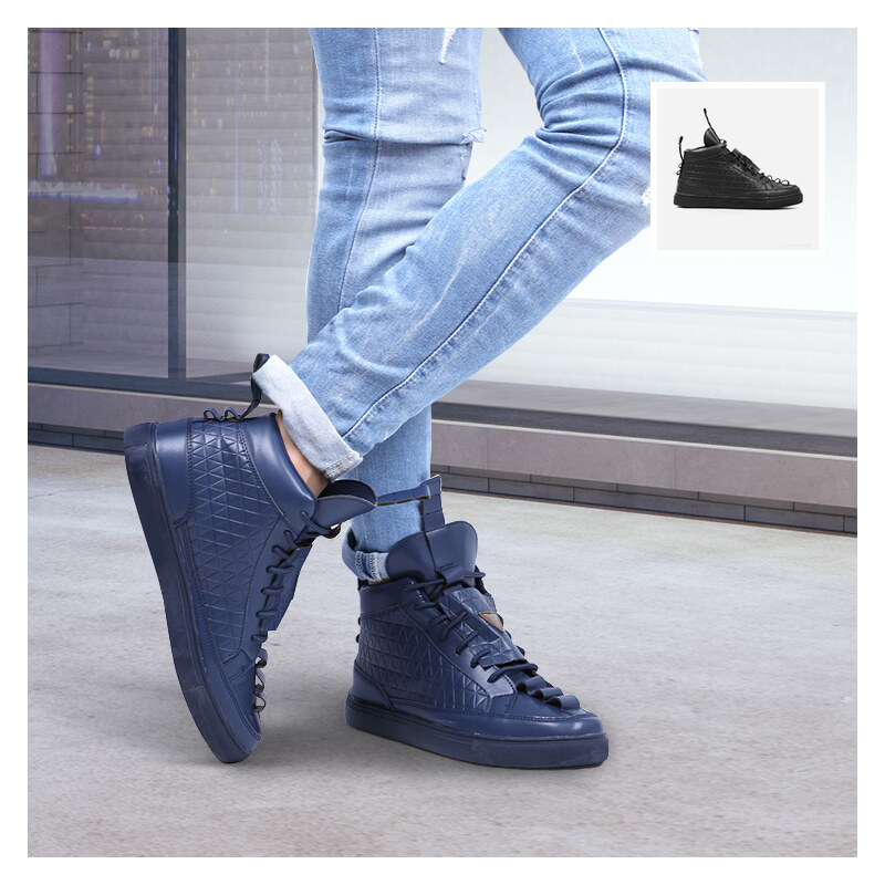 Lesara High-Top-Sneaker mit Stepp-Muster - Blau - 39