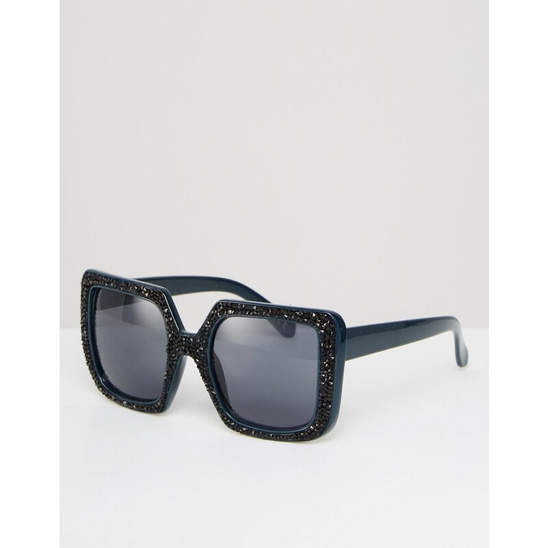 ASOS - Eckige Oversize-Sonnenbrille mit glitzerndem Design - Marineblau