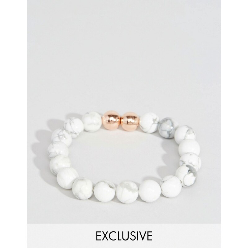 Reclaimed Vintage - Zweireihiges Armband mit marmorierten Perlen - Weiß