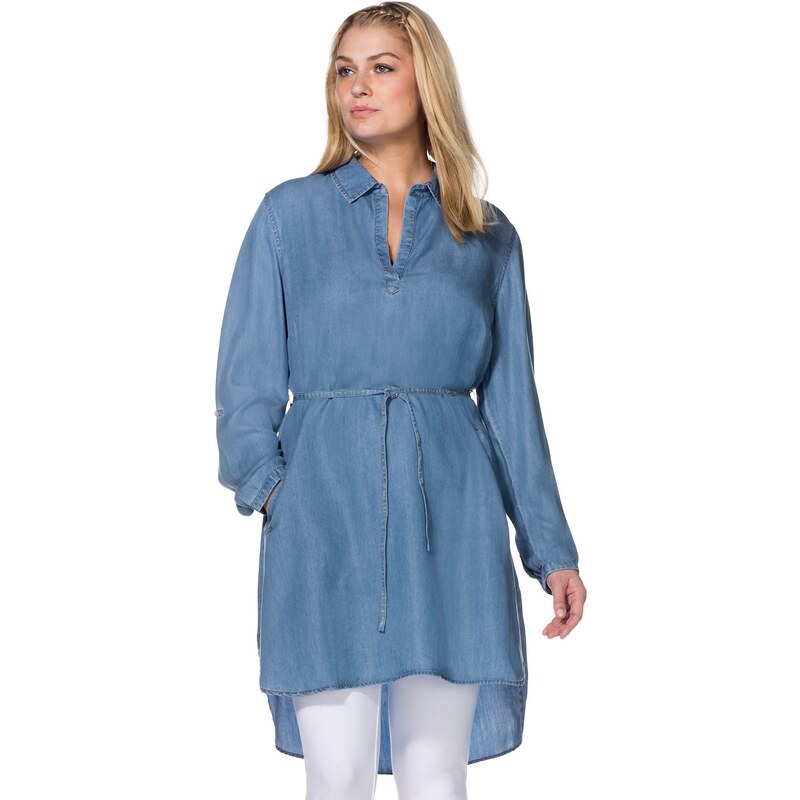Große Größen: sheego Denim Jeanskleid mit Bindegürtel, blue Denim, Gr.40-58