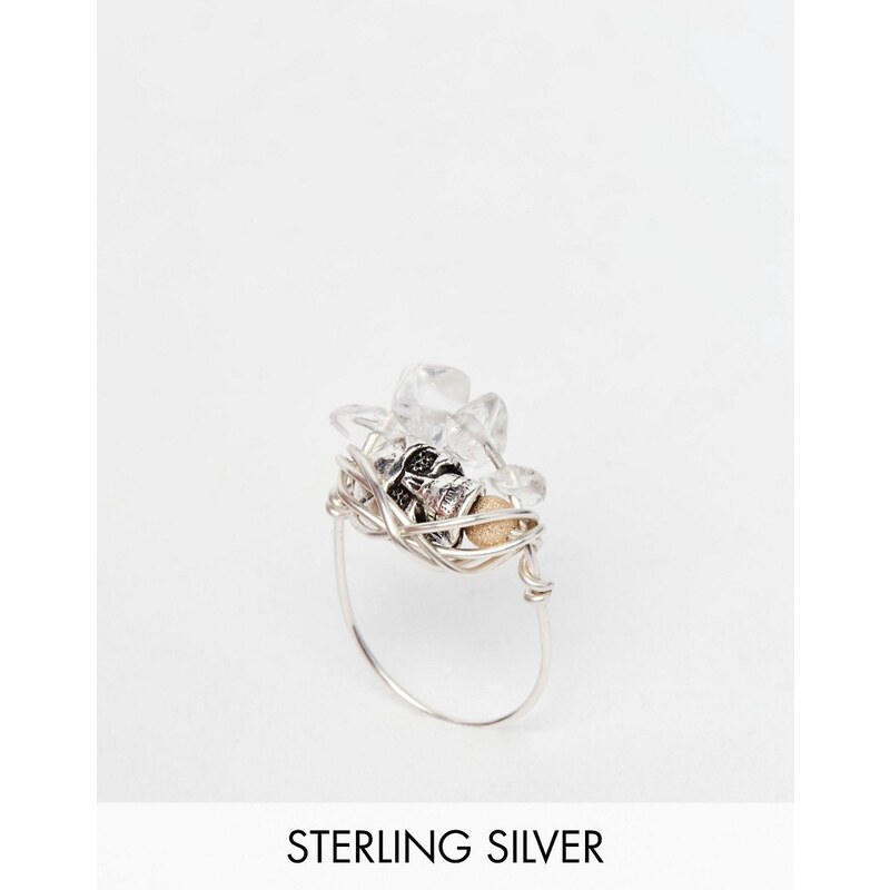 Kat & Bee - Totenkopf-Ring mit umwickeltem Design und Strassstein - Silber