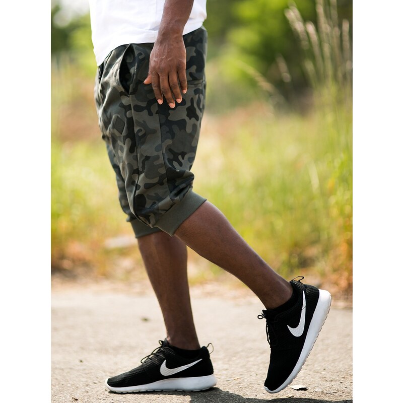 UrbanCity Deep Crotch Jogger Shorts Camo Khaki