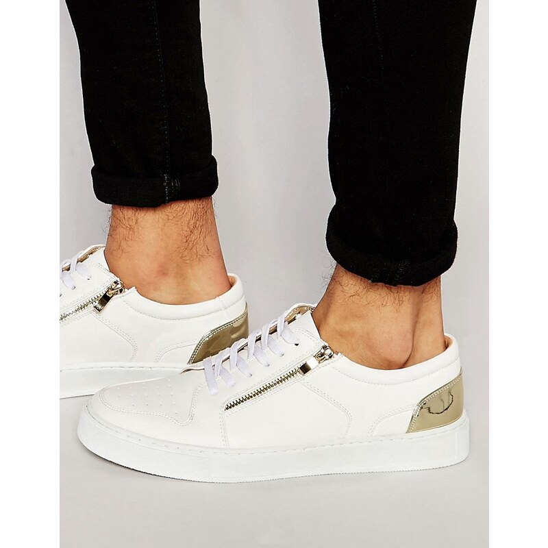 ASOS - Weiße Sneaker mit Reißverschluss und Perforation - Weiß