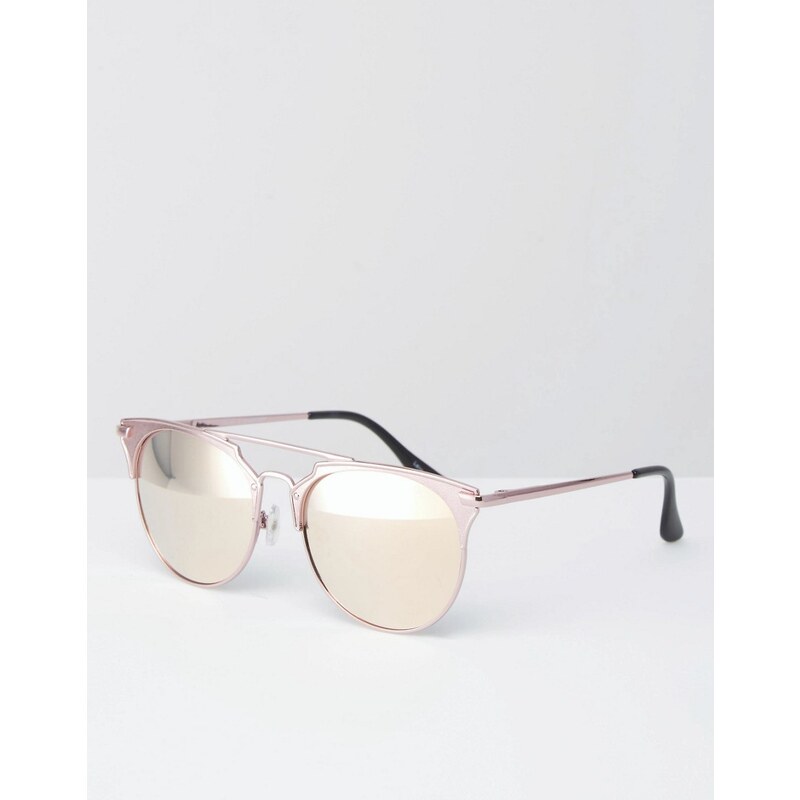 Quay Australia x Chrisspy - Gemini - Katzenaugen-Sonnenbrille aus Metall mit rosa verspiegelten Gläsern - Gold