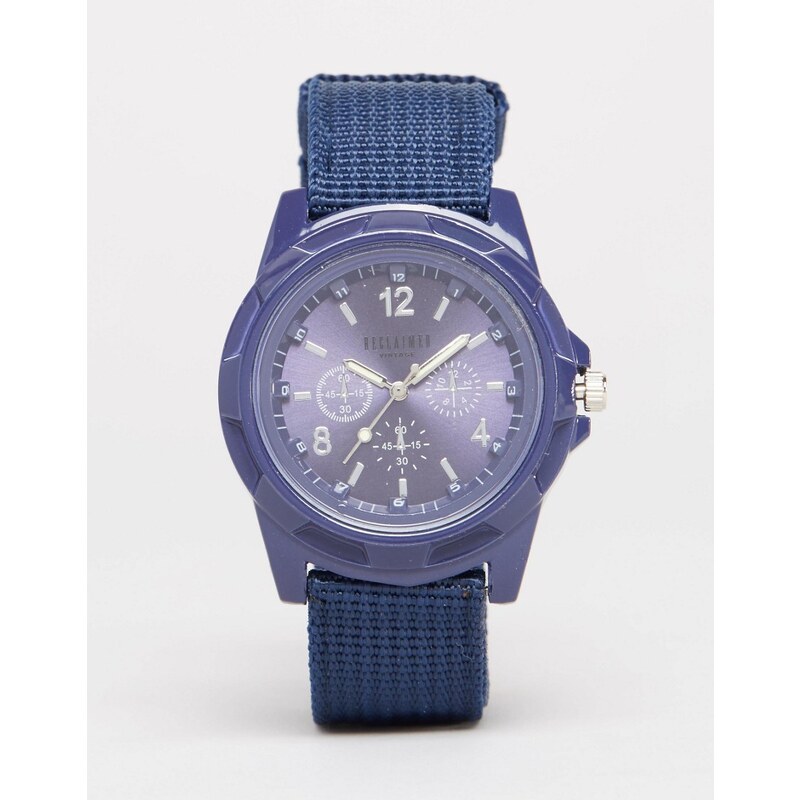 Reclaimed Vintage - Uhr im Military-Stil mit blauem Canvas-Armband - Blau